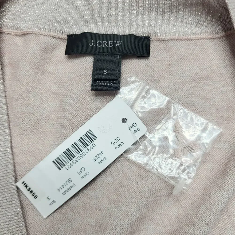 J Crew Shimmer Lurex Wrap Surplice Sweater Top Pink Metallic Wool Blend Small